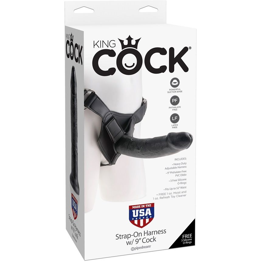 KING COCK - HARNESS COM PÊNIS PRETO REALISTA 22,9 CM