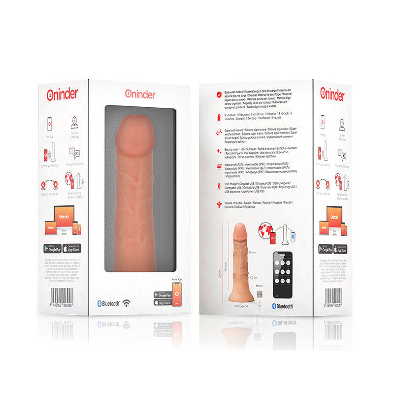 ONINDER - DILDO VIBRADOR BOGOTÁ MÉDIO 9 VELOCIDADES NATURAL 20 CM -O- 4.2 CM - APLICATIVO GRATUITO