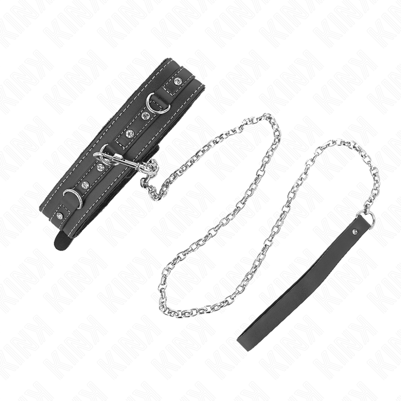 KINK - COLAR DE COURO PVC COM CINTO 105 CM REBITE DE Strass 41,5 X 4 CM
