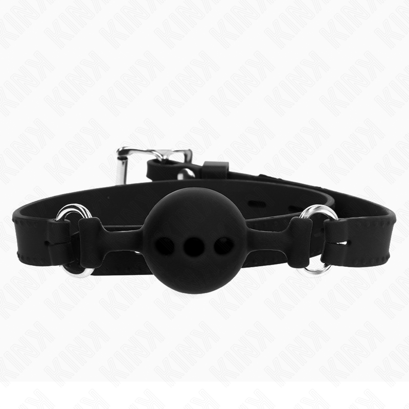 KINK - MORDAÇA COMPLETA DE SILICONE 55 X 2 CM COM BOLA DE 4 CM TAMANHO S PRETO AJUSTÁVEL 35-51 CM