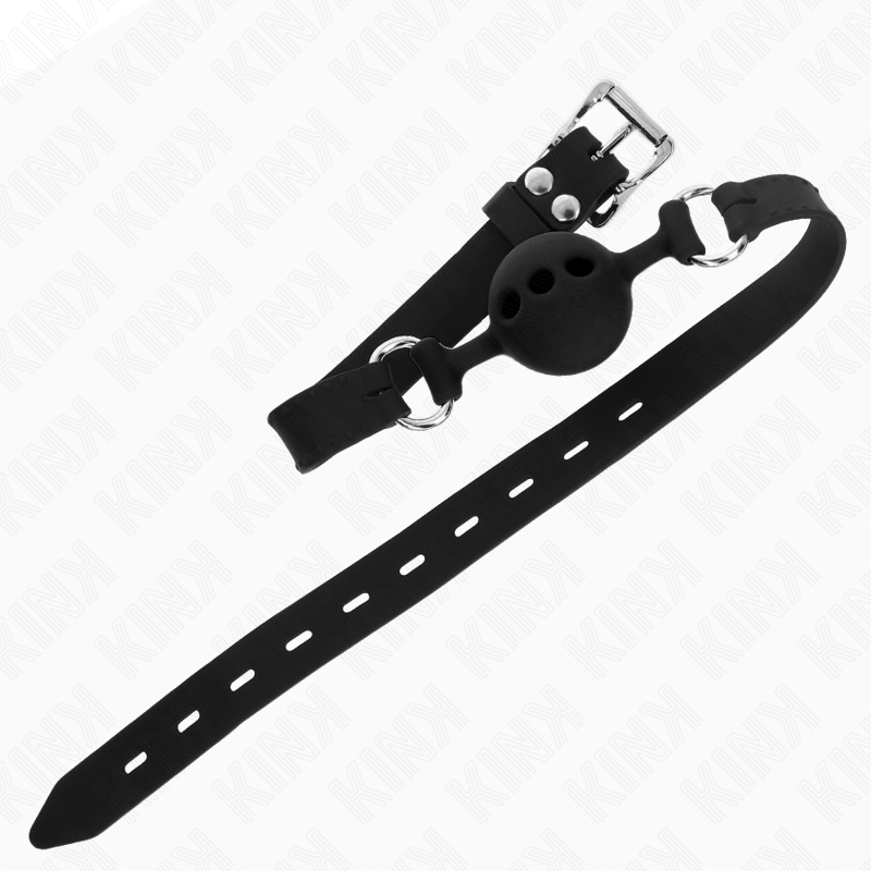 KINK - MORDAÇA COMPLETA DE SILICONE 55 X 2 CM COM BOLA DE 4 CM TAMANHO S PRETO AJUSTÁVEL 35-51 CM