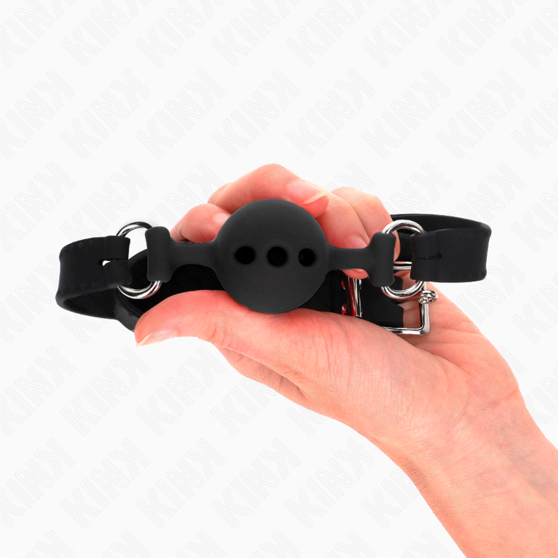 KINK - MORDAÇA COMPLETA DE SILICONE 55 X 2 CM COM BOLA DE 4 CM TAMANHO S PRETO AJUSTÁVEL 35-51 CM
