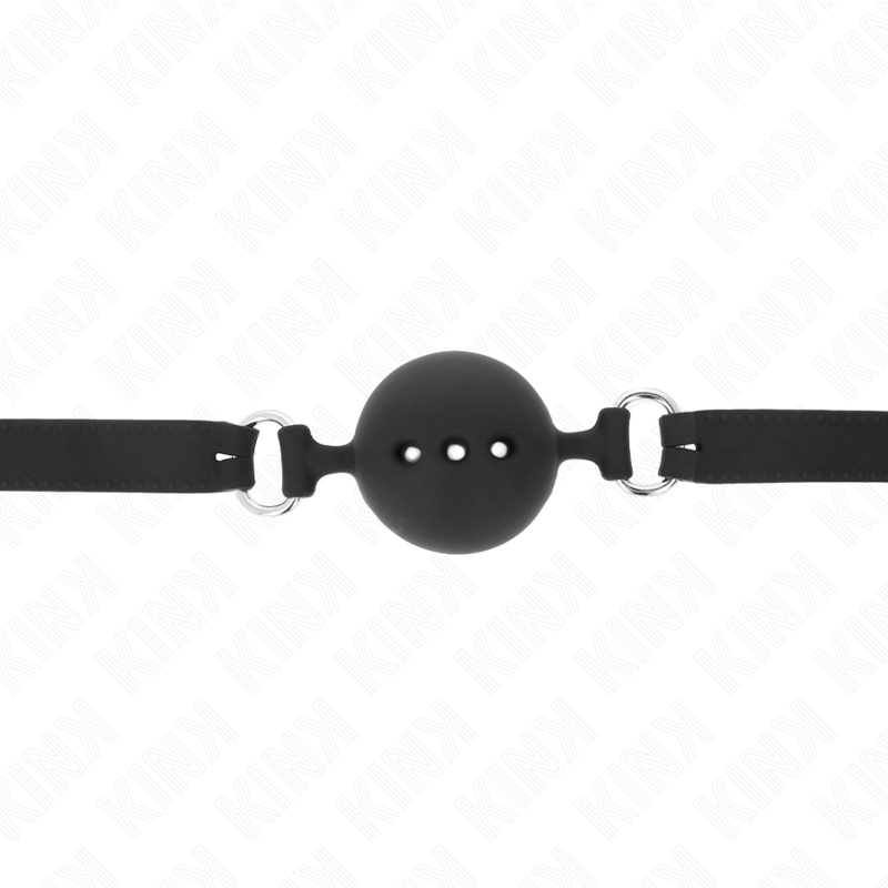 KINK - MORDAÇA COMPLETA DE SILICONE 55 X 2 CM COM BOLA DE 4,5 CM TAMANHO M PRETO AJUSTÁVEL 35-51 CM