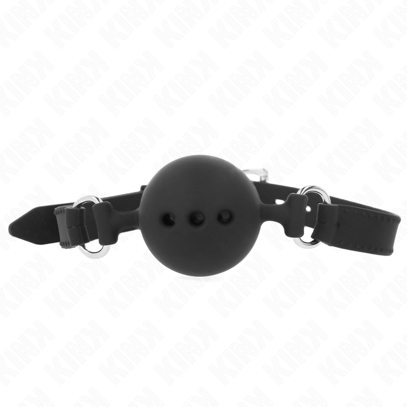 KINK - MORDAÇA COMPLETA DE SILICONE 55 X 2 CM COM BOLA DE 4,5 CM TAMANHO M PRETO AJUSTÁVEL 35-51 CM