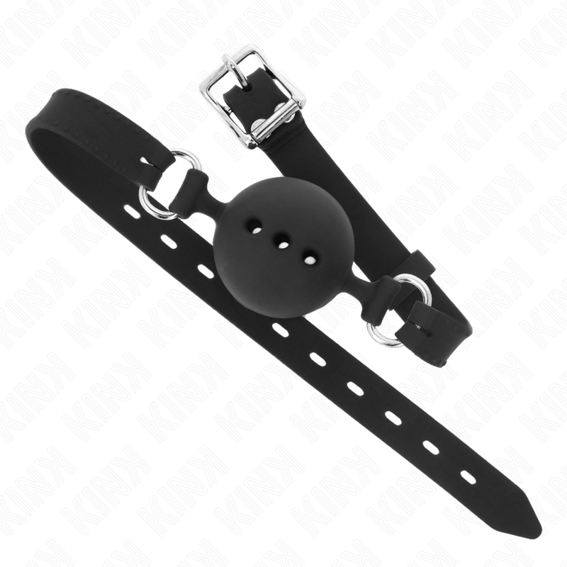 KINK - MORDAÇA COMPLETA DE SILICONE 55 X 2 CM COM BOLA DE 4,5 CM TAMANHO M PRETO AJUSTÁVEL 35-51 CM