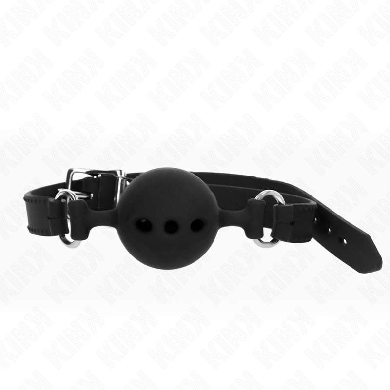 KINK - MORDAÇA COMPLETA DE SILICONE 55 X 2 CM COM BOLA DE 5 CM TAMANHO L PRETO AJUSTÁVEL 35-51 CM