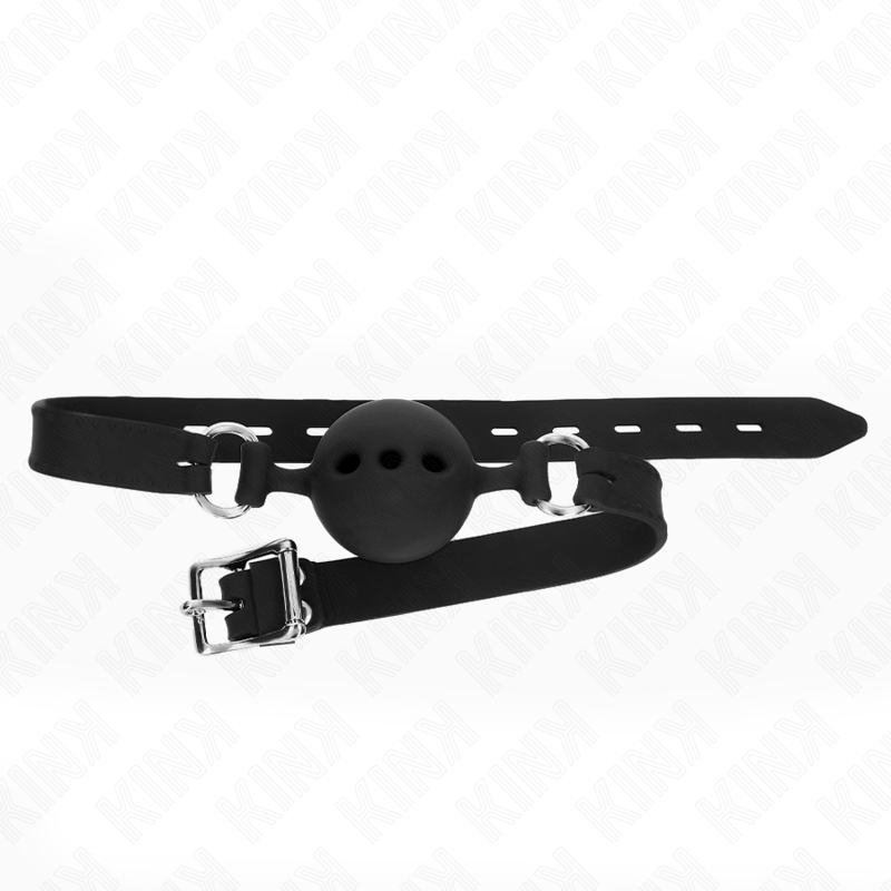 KINK - MORDAÇA COMPLETA DE SILICONE 55 X 2 CM COM BOLA DE 5 CM TAMANHO L PRETO AJUSTÁVEL 35-51 CM