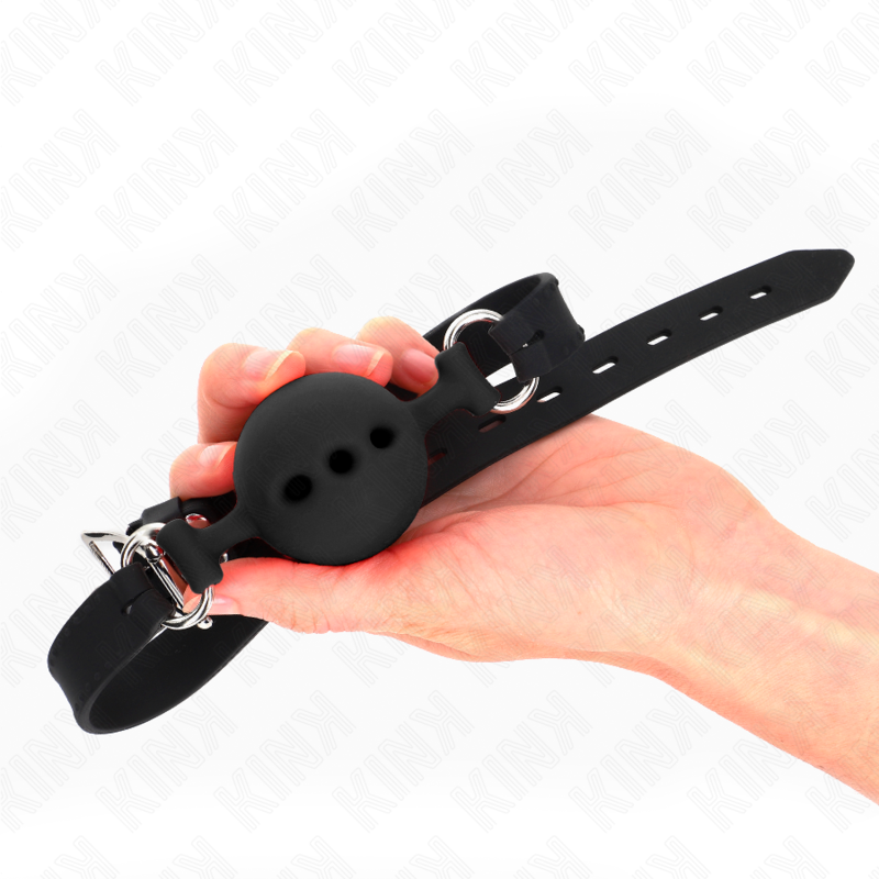 KINK - MORDAÇA COMPLETA DE SILICONE 55 X 2 CM COM BOLA DE 5 CM TAMANHO L PRETO AJUSTÁVEL 35-51 CM