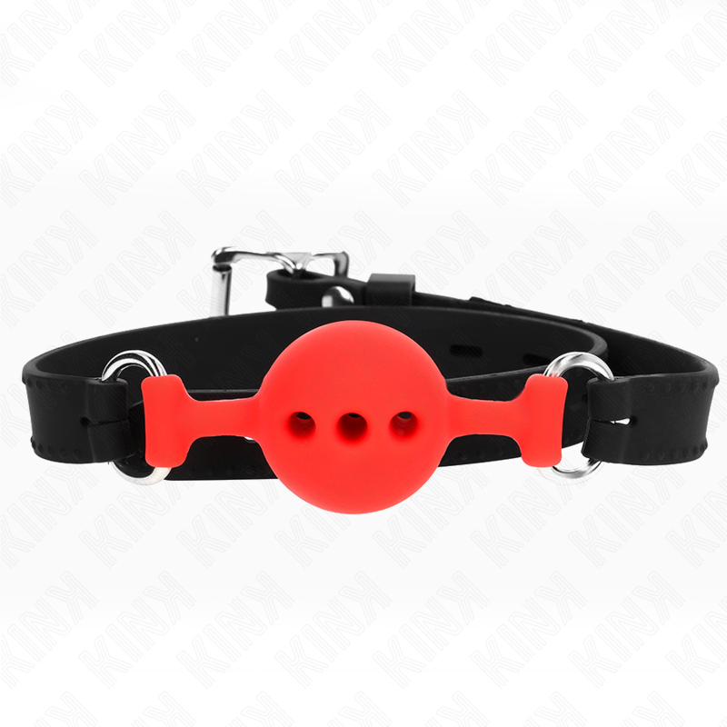 KINK - MORDAÇA COMPLETA DE SILICONE 55 X 2 CM COM BOLA DE 4 CM TAMANHO S VERMELHO AJUSTÁVEL 35-51 CM