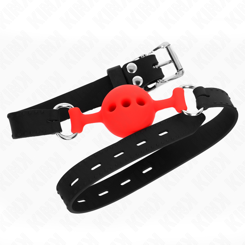 KINK - MORDAÇA COMPLETA DE SILICONE 55 X 2 CM COM BOLA DE 4 CM TAMANHO S VERMELHO AJUSTÁVEL 35-51 CM