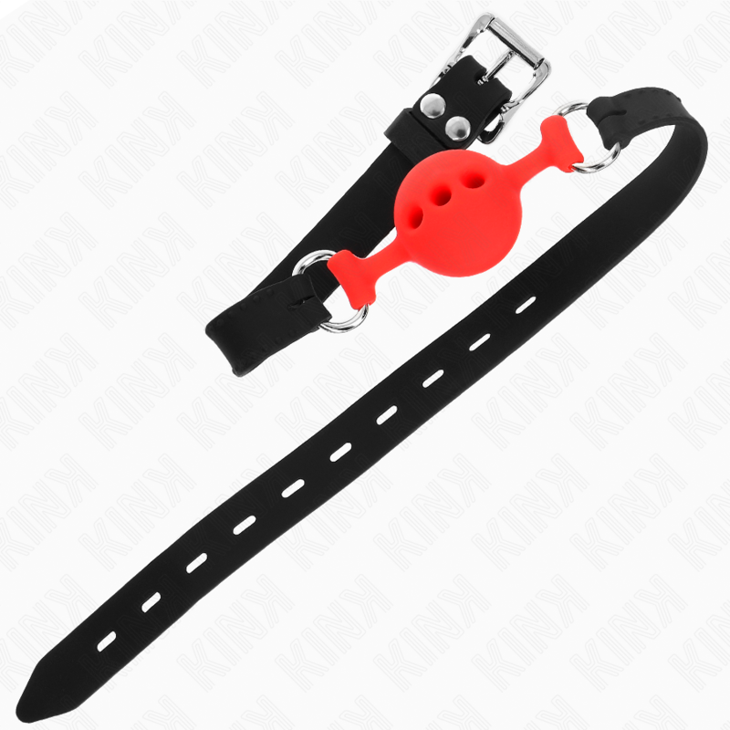 KINK - MORDAÇA COMPLETA DE SILICONE 55 X 2 CM COM BOLA DE 4 CM TAMANHO S VERMELHO AJUSTÁVEL 35-51 CM