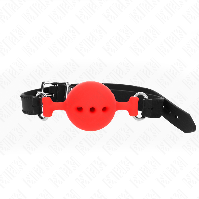 KINK - MORDAÇA COMPLETA DE SILICONE 55 X 2 CM COM BOLA DE 4,5 CM TAMANHO M VERMELHO AJUSTÁVEL 35-51 CM