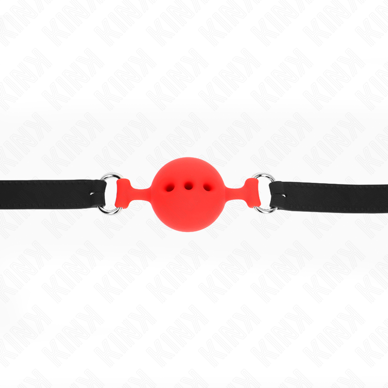 KINK - MORDAÇA COMPLETA DE SILICONE 55 X 2 CM COM BOLA DE 4,5 CM TAMANHO M VERMELHO AJUSTÁVEL 35-51 CM