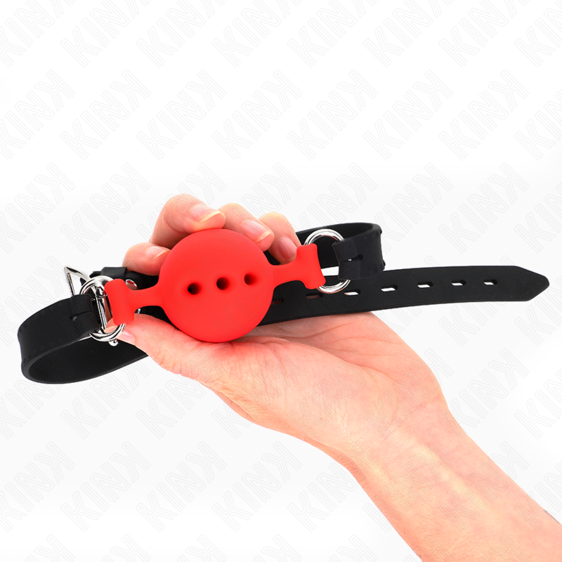 KINK - MORDAÇA COMPLETA DE SILICONE 55 X 2 CM COM BOLA DE 4,5 CM TAMANHO M VERMELHO AJUSTÁVEL 35-51 CM