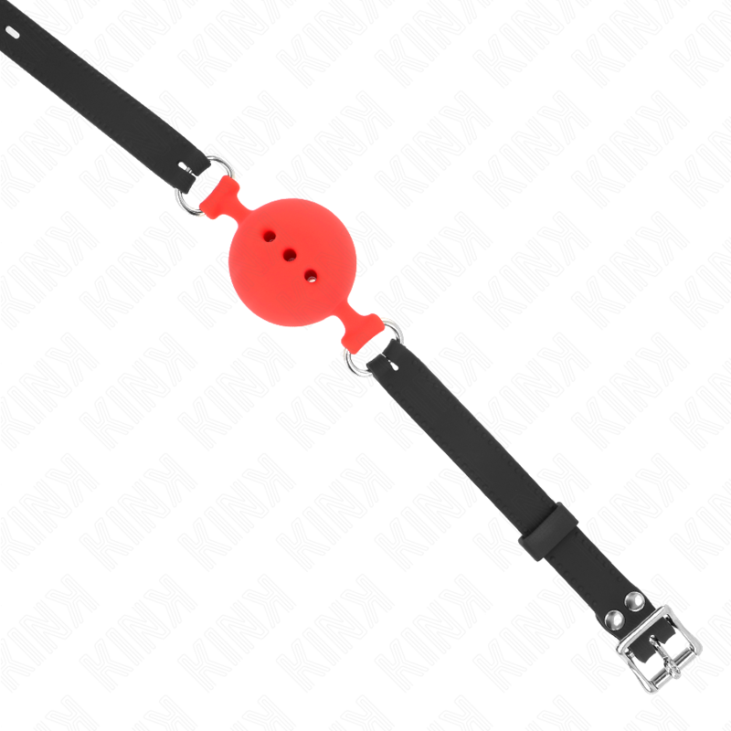 KINK - MORDAÇA COMPLETA DE SILICONE 55 X 2 CM COM BOLA DE 5 CM TAMANHO L VERMELHO AJUSTÁVEL 35-51 CM