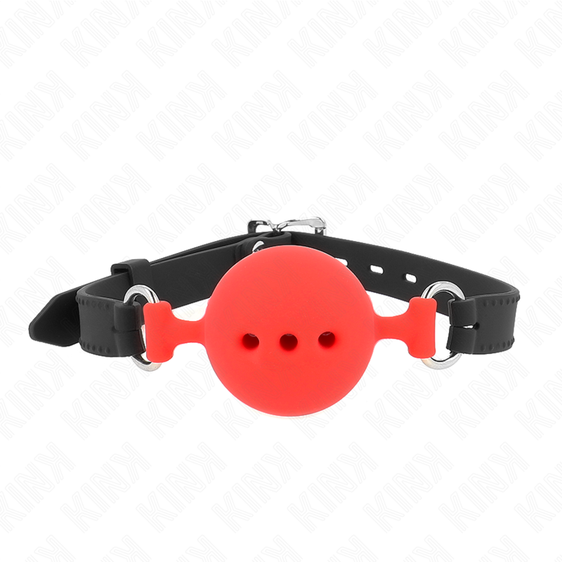 KINK - MORDAÇA COMPLETA DE SILICONE 55 X 2 CM COM BOLA DE 5 CM TAMANHO L VERMELHO AJUSTÁVEL 35-51 CM