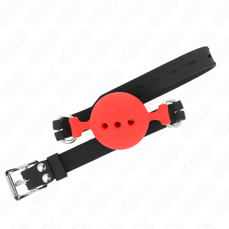 KINK - MORDAÇA COMPLETA DE SILICONE 55 X 2 CM COM BOLA DE 5 CM TAMANHO L VERMELHO AJUSTÁVEL 35-51 CM
