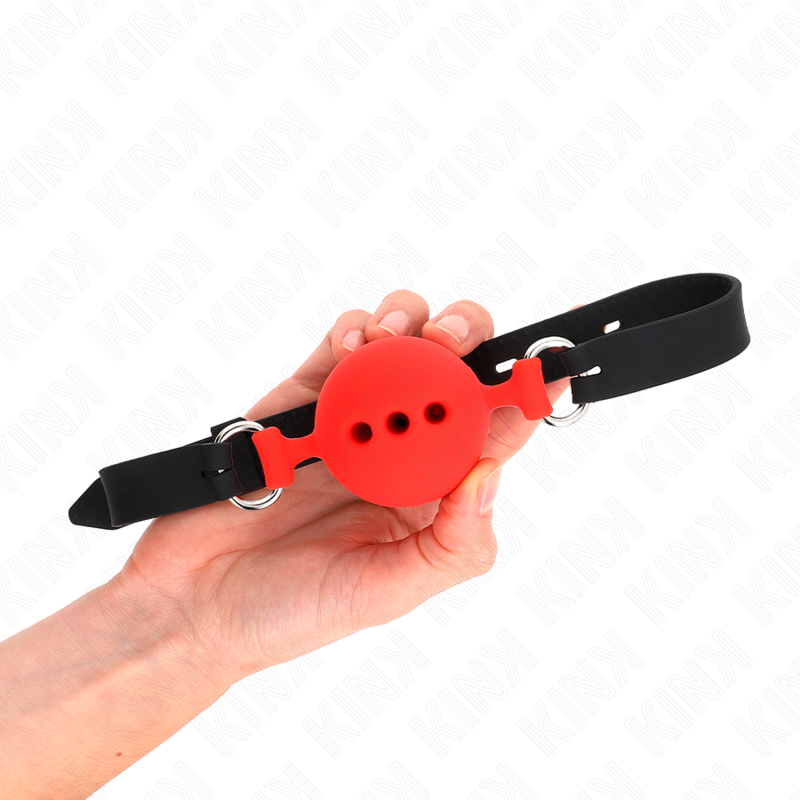 KINK - MORDAÇA COMPLETA DE SILICONE 55 X 2 CM COM BOLA DE 5 CM TAMANHO L VERMELHO AJUSTÁVEL 35-51 CM