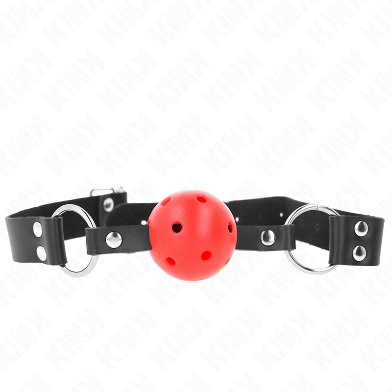 KINK - BOLA RESPIRÁVEL 4 CM MORDAÇA COM REBITE DUPLO VERMELHO 62,5 X 2,5 CM AJUSTÁVEL 42-58 CM