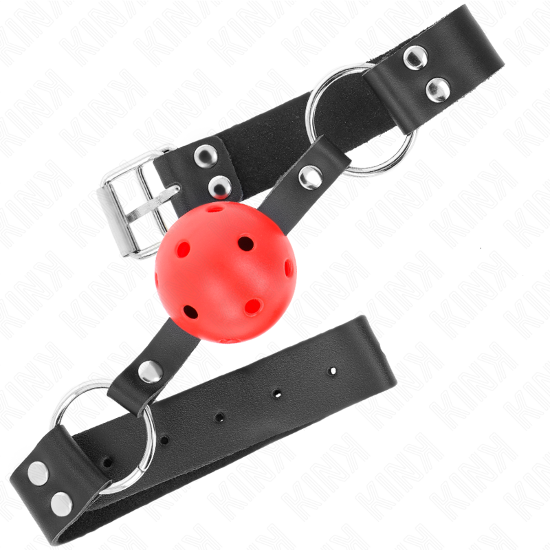KINK - BOLA RESPIRÁVEL 4 CM MORDAÇA COM REBITE DUPLO VERMELHO 62,5 X 2,5 CM AJUSTÁVEL 42-58 CM