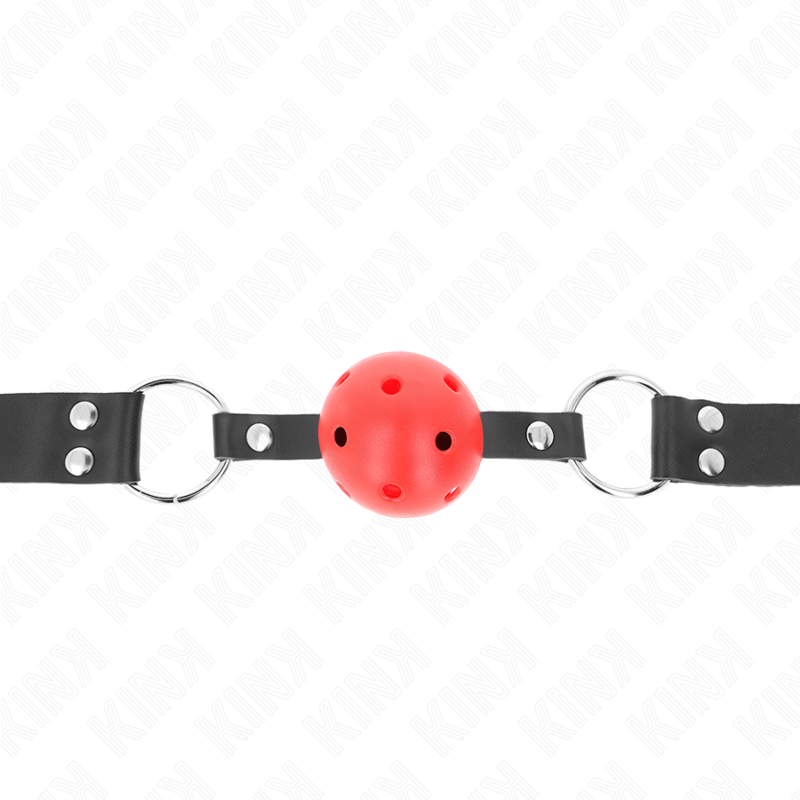 KINK - BOLA RESPIRÁVEL 4 CM MORDAÇA COM REBITE DUPLO VERMELHO 62,5 X 2,5 CM AJUSTÁVEL 42-58 CM