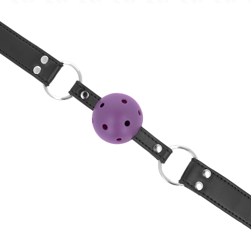 KINK - BOLA RESPIRÁVEL 4 CM MORDAÇA COM REBITE DUPLO ROXO 62,5 X 2,5 CM AJUSTÁVEL 42-58 CM