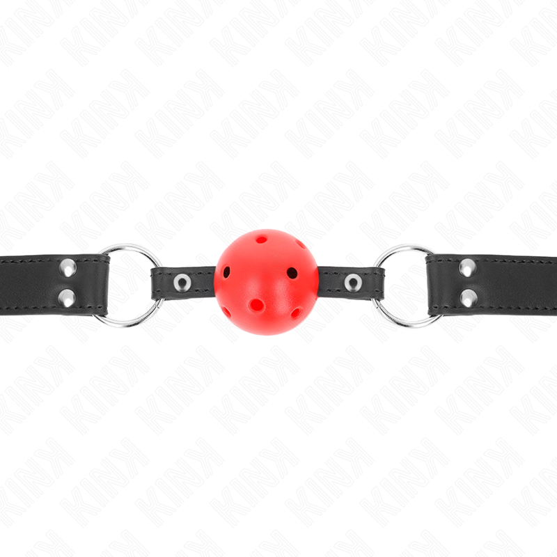 KINK - BOLA RESPIRÁVEL MORDAÇA DE 4 CM COM REBITE DUPLO COURO 62,5 X 2,5 CM AJUSTÁVEL 42-58 CM