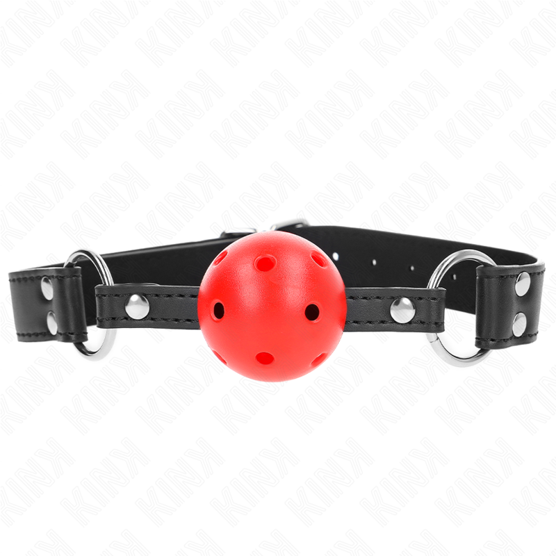 KINK - BOLA RESPIRÁVEL MORDAÇA DE 4 CM COM REBITE DUPLO COURO 62,5 X 2,5 CM AJUSTÁVEL 42-58 CM