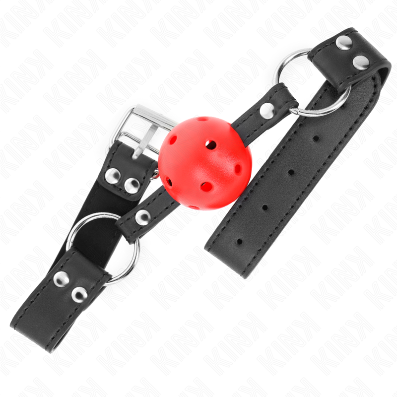 KINK - BOLA RESPIRÁVEL MORDAÇA DE 4 CM COM REBITE DUPLO COURO 62,5 X 2,5 CM AJUSTÁVEL 42-58 CM