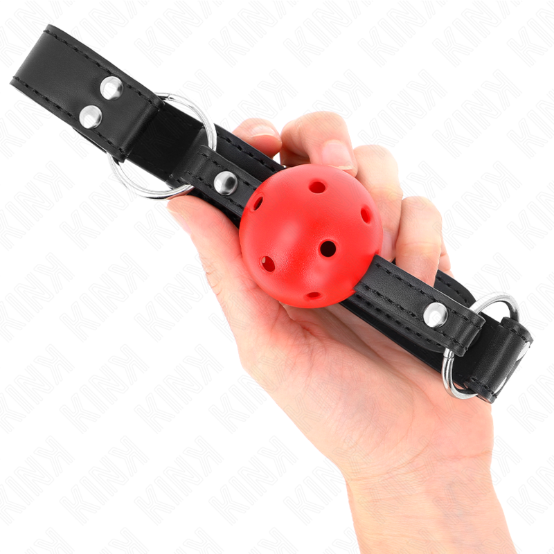 KINK - BOLA RESPIRÁVEL MORDAÇA DE 4 CM COM REBITE DUPLO COURO 62,5 X 2,5 CM AJUSTÁVEL 42-58 CM