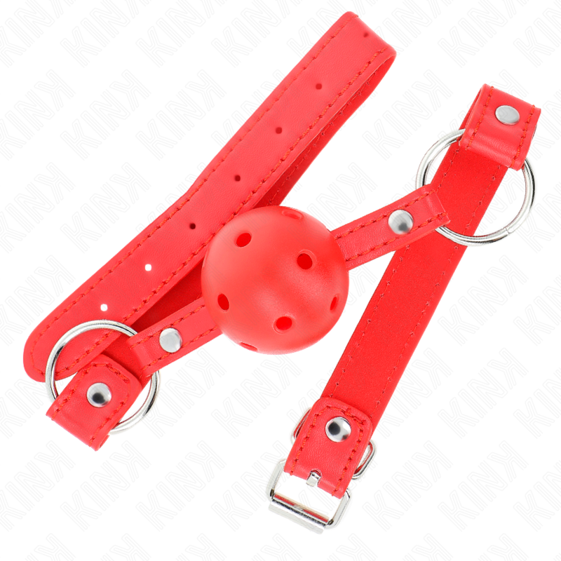 KINK - BOLA RESPIRÁVEL 4 CM MORDAÇA COM REBITE DUPLO MODELO 1 VERMELHO 62,5 X 2,5 CM AJUSTÁVEL 42-58 CM