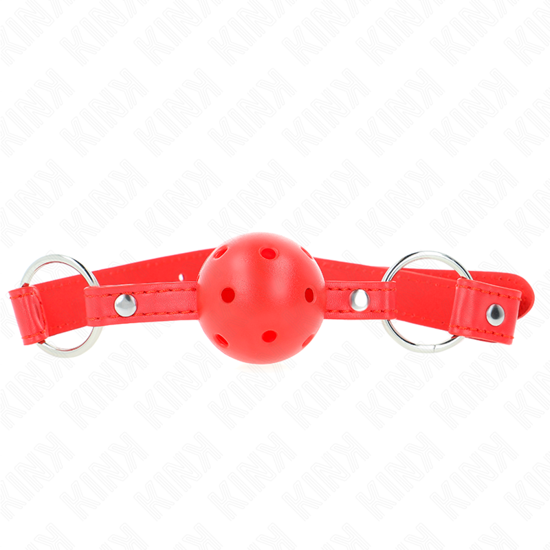KINK - BOLA RESPIRÁVEL 4 CM MORDAÇA COM REBITE DUPLO MODELO 1 VERMELHO 62,5 X 2,5 CM AJUSTÁVEL 42-58 CM