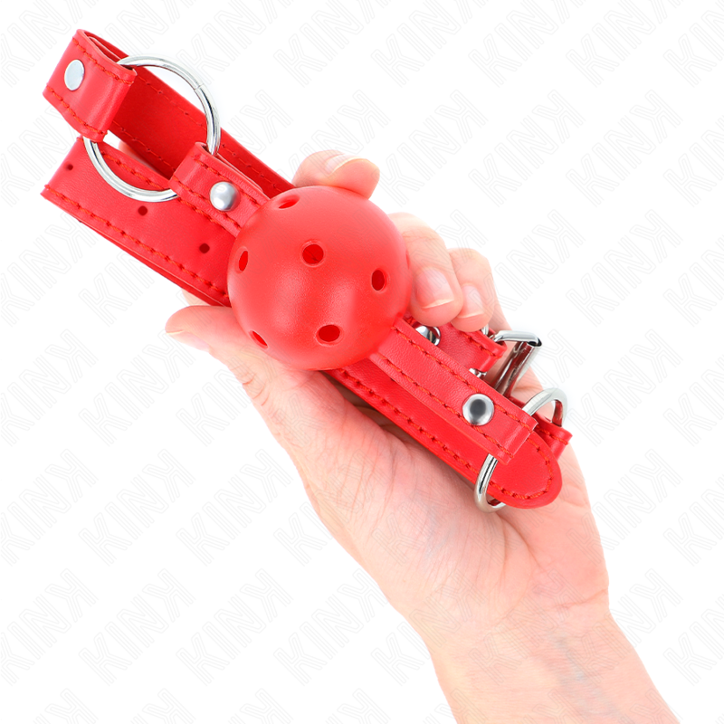 KINK - BOLA RESPIRÁVEL 4 CM MORDAÇA COM REBITE DUPLO MODELO 1 VERMELHO 62,5 X 2,5 CM AJUSTÁVEL 42-58 CM