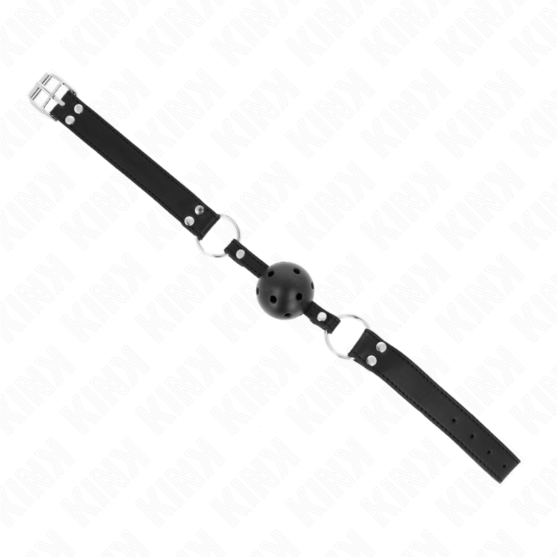 KINK - BOLA RESPIRÁVEL 4 CM MORDAÇA COM REBITE DUPLO MODELO 1 PRETO 62,5 X 2,5 CM AJUSTÁVEL 42-58 CM