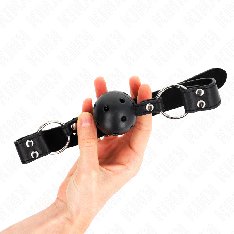 KINK - BOLA RESPIRÁVEL 4 CM MORDAÇA COM REBITE DUPLO MODELO 1 PRETO 62,5 X 2,5 CM AJUSTÁVEL 42-58 CM