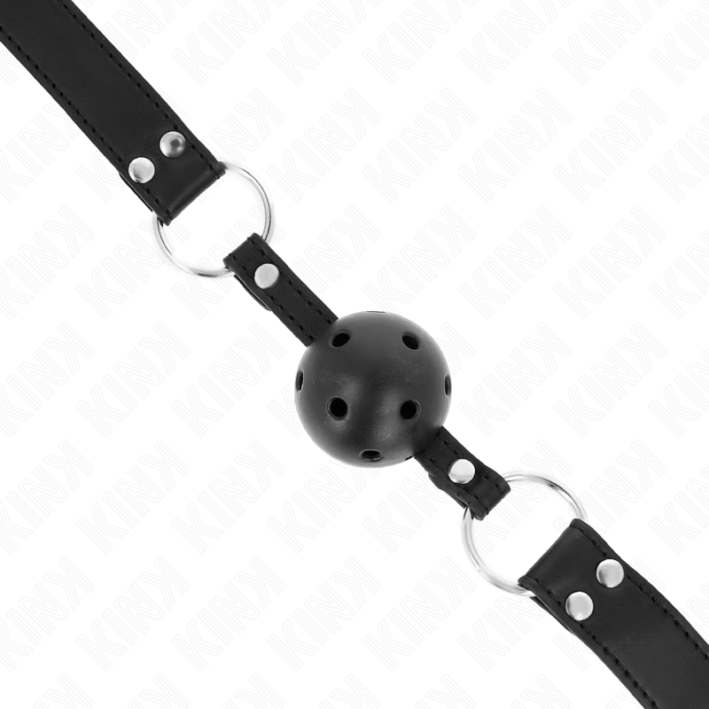 KINK - BOLA RESPIRÁVEL 4 CM MORDAÇA COM REBITE DUPLO MODELO 1 PRETO 62,5 X 2,5 CM AJUSTÁVEL 42-58 CM