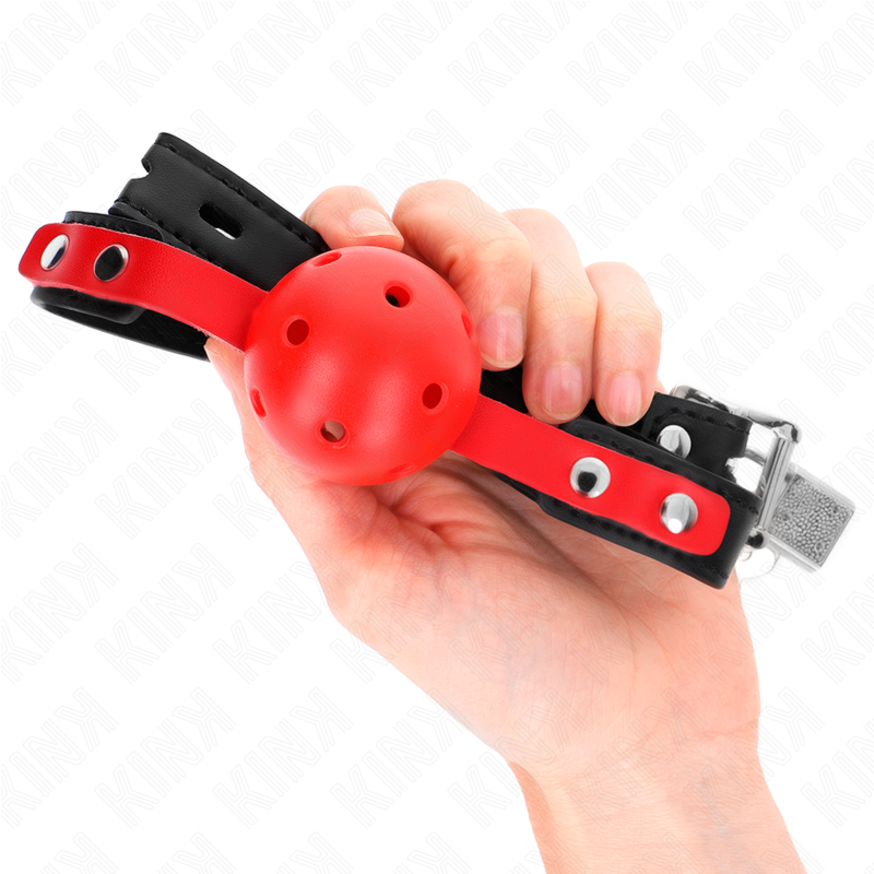 KINK - BOLA DURA OCA VERMELHA 4 CM GAG ALÇA PRETA 60 X 2 CM AJUSTÁVEL 37-52 CM