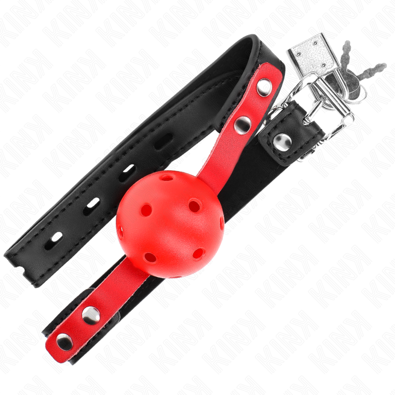 KINK - BOLA DURA OCA VERMELHA 4 CM GAG ALÇA PRETA 60 X 2 CM AJUSTÁVEL 37-52 CM