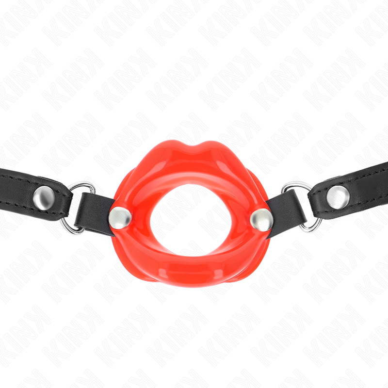 KINK - MORDAÇA LIP 8 CM COM ALÇA DE COURO VERMELHA 63 X 2 CM AJUSTÁVEL 39-58 CM