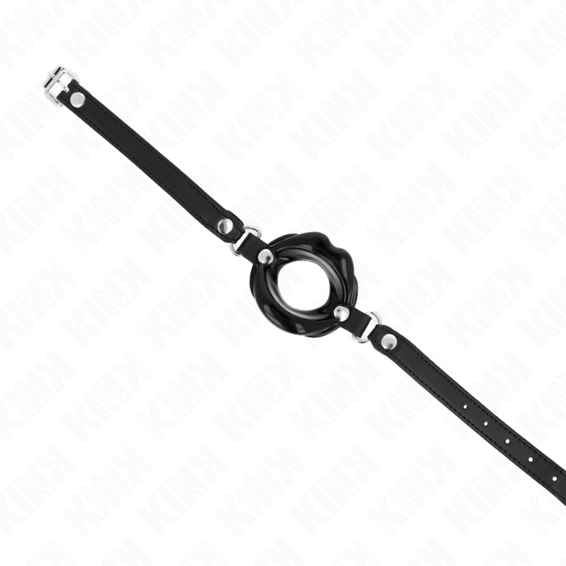 KINK - MORDAÇA LIP 8 CM COM ALÇA DE COURO PRETA 63 X 2 CM AJUSTÁVEL 39-58 CM
