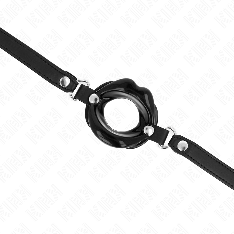 KINK - MORDAÇA LIP 8 CM COM ALÇA DE COURO PRETA 63 X 2 CM AJUSTÁVEL 39-58 CM