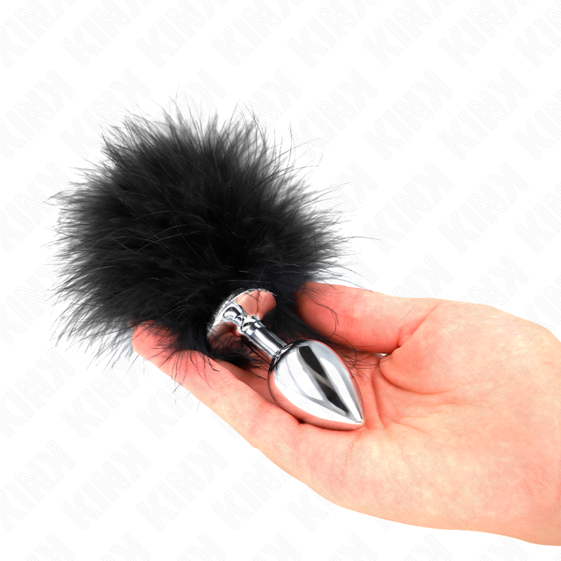 KINK - PLUG ANAL DE AÇO INOXIDÁVEL 11 X 7 CM COM PENA 11 CM