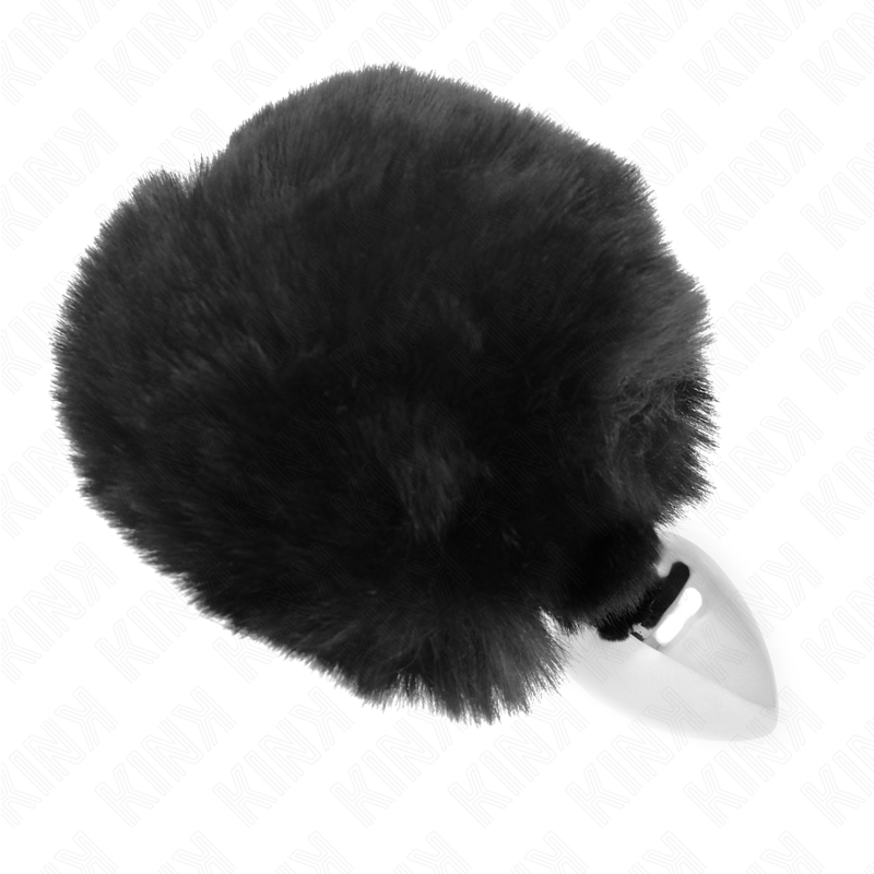 KINK - PLUG AÇO INOXIDÁVEL 7 X 3 CM COM CAUDA DE COELHO PRETA PELE FALSA 8 CM