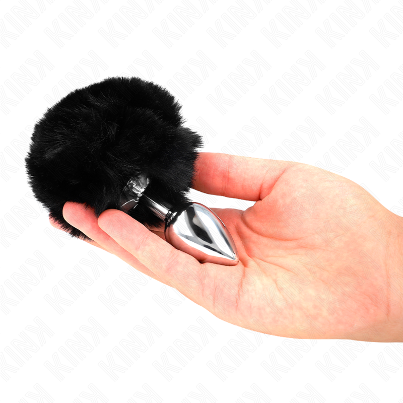 KINK - PLUG AÇO INOXIDÁVEL 7 X 3 CM COM CAUDA DE COELHO PRETA PELE FALSA 8 CM