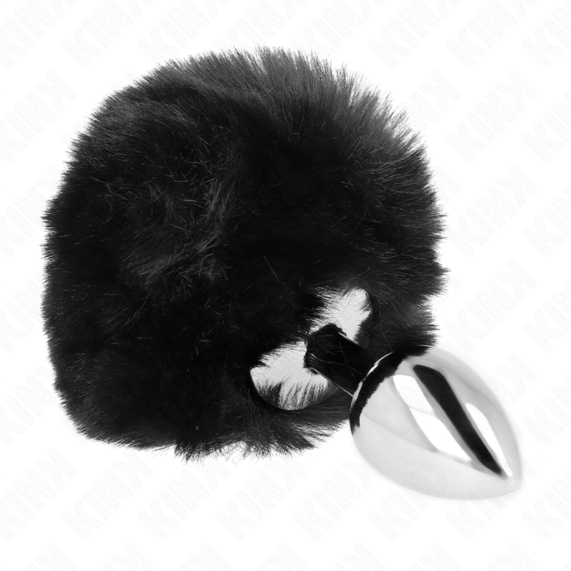 KINK - PLUG AÇO INOXIDÁVEL 7 X 3 CM COM CAUDA DE COELHO PRETA PELE FALSA 8 CM