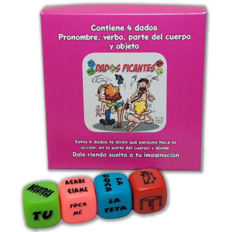 DIABLO PICANTE - JOGO DE 4 DADOS DE PRONOMES, VERBOS, PARTES DO CORPO E LUGAR