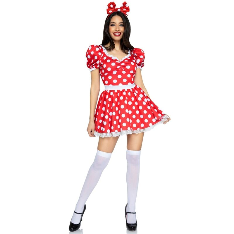 LEG AVENUE - VESTIDO DE BOLINHAS + FAIXA DE CABEÇA VERMELHO/BRANCO S