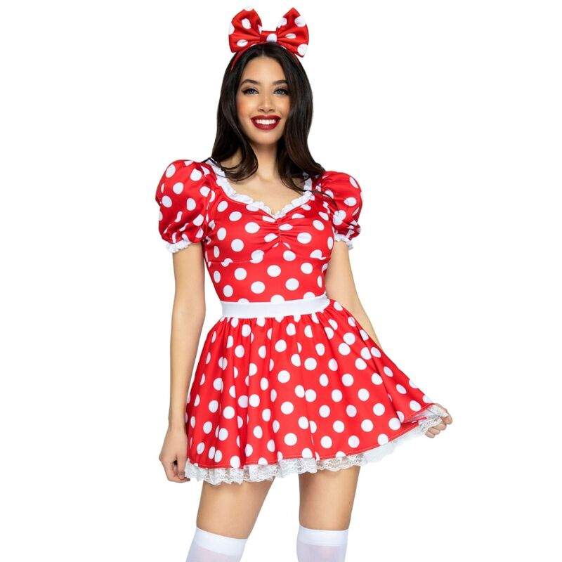 LEG AVENUE - VESTIDO DE BOLINHAS + FAIXA DE CABEÇA VERMELHO/BRANCO M
