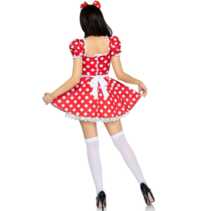 LEG AVENUE - VESTIDO DE BOLINHAS + FAIXA DE CABEÇA VERMELHO/BRANCO M