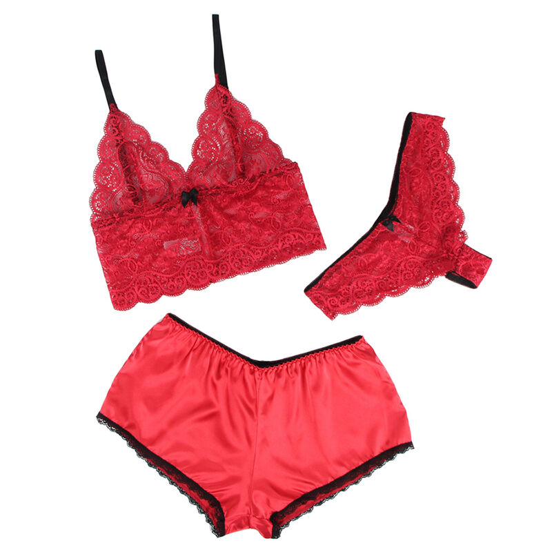 SUBBLIME - 953904 CAMISOLA DE SEDA E RENDA + CALCINHA VERMELHA L/XL